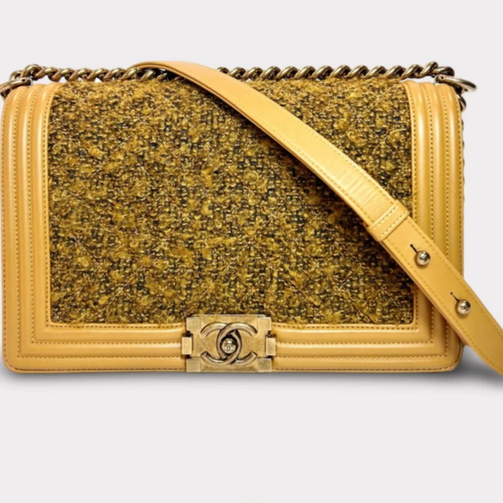 Chanel Camel Tweed Medium Boy Bag